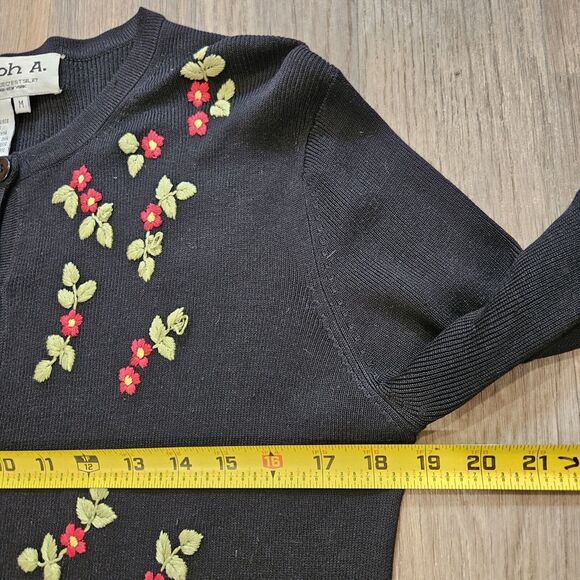 Vtg Joseph A Embroidered Floral Cardigan Sweater Womens M Cottagecore Boho Gma - Picture 7 of 8